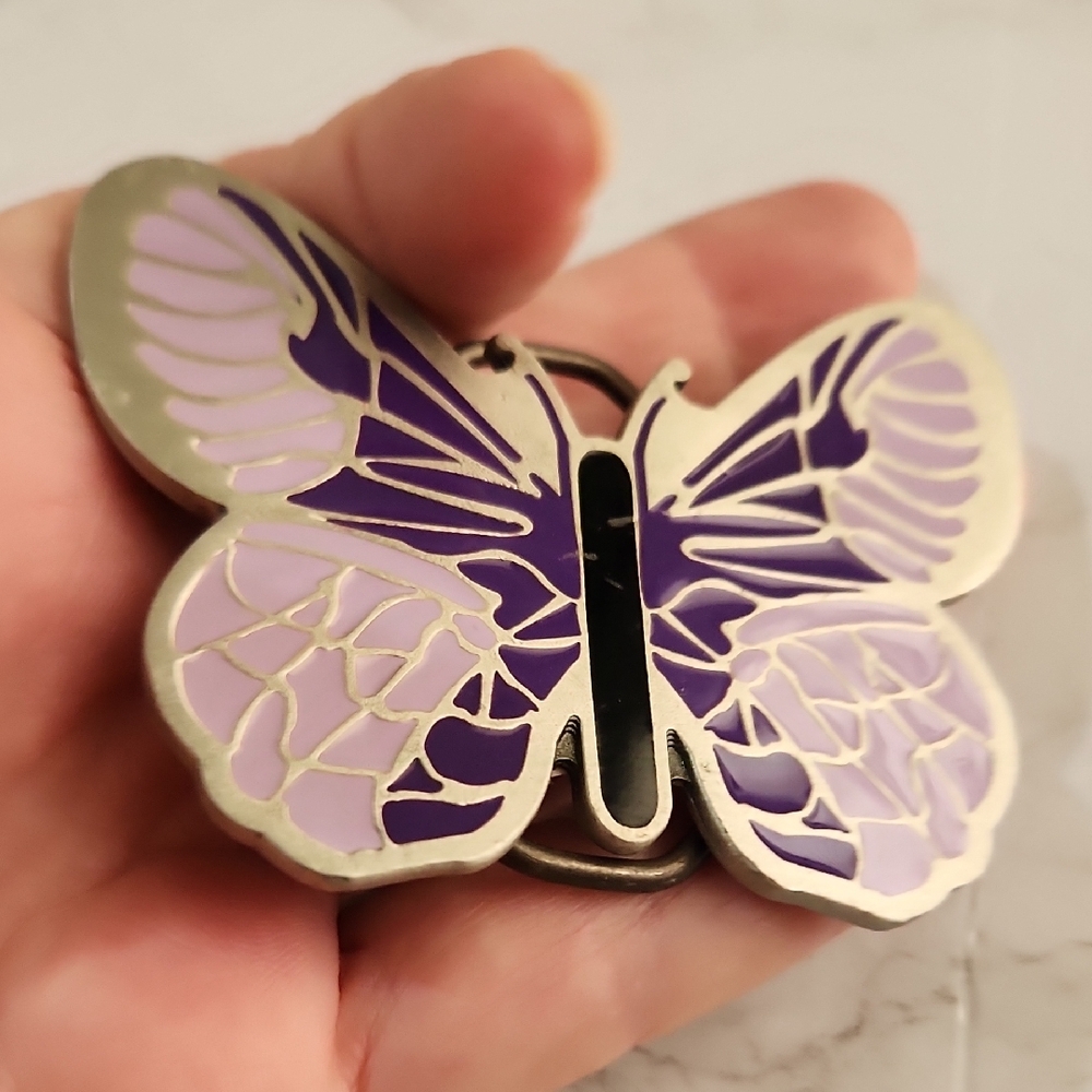 Purple and Silver Fine Pewter  Butterfly Belt Buckle - Picture 6 of 10